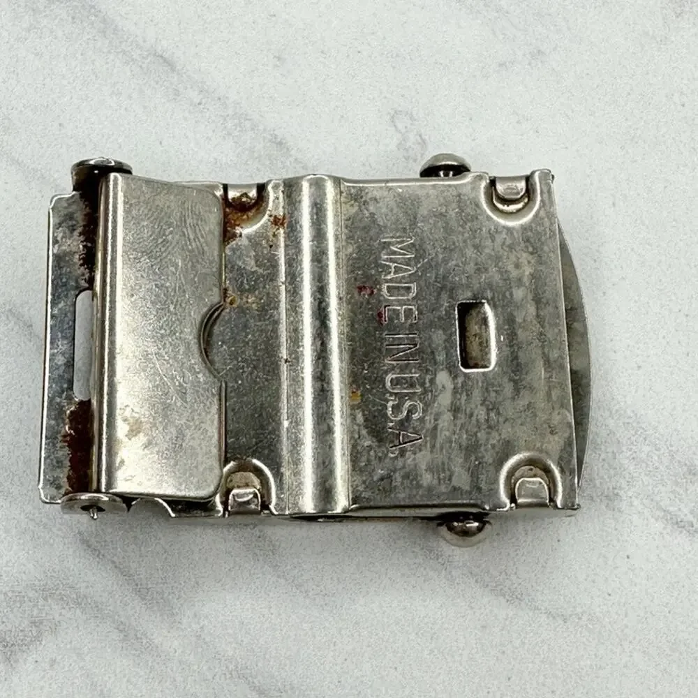 Vintage Silver Tone Web Clamp Military Style Belt Buckle Made in USA ✨